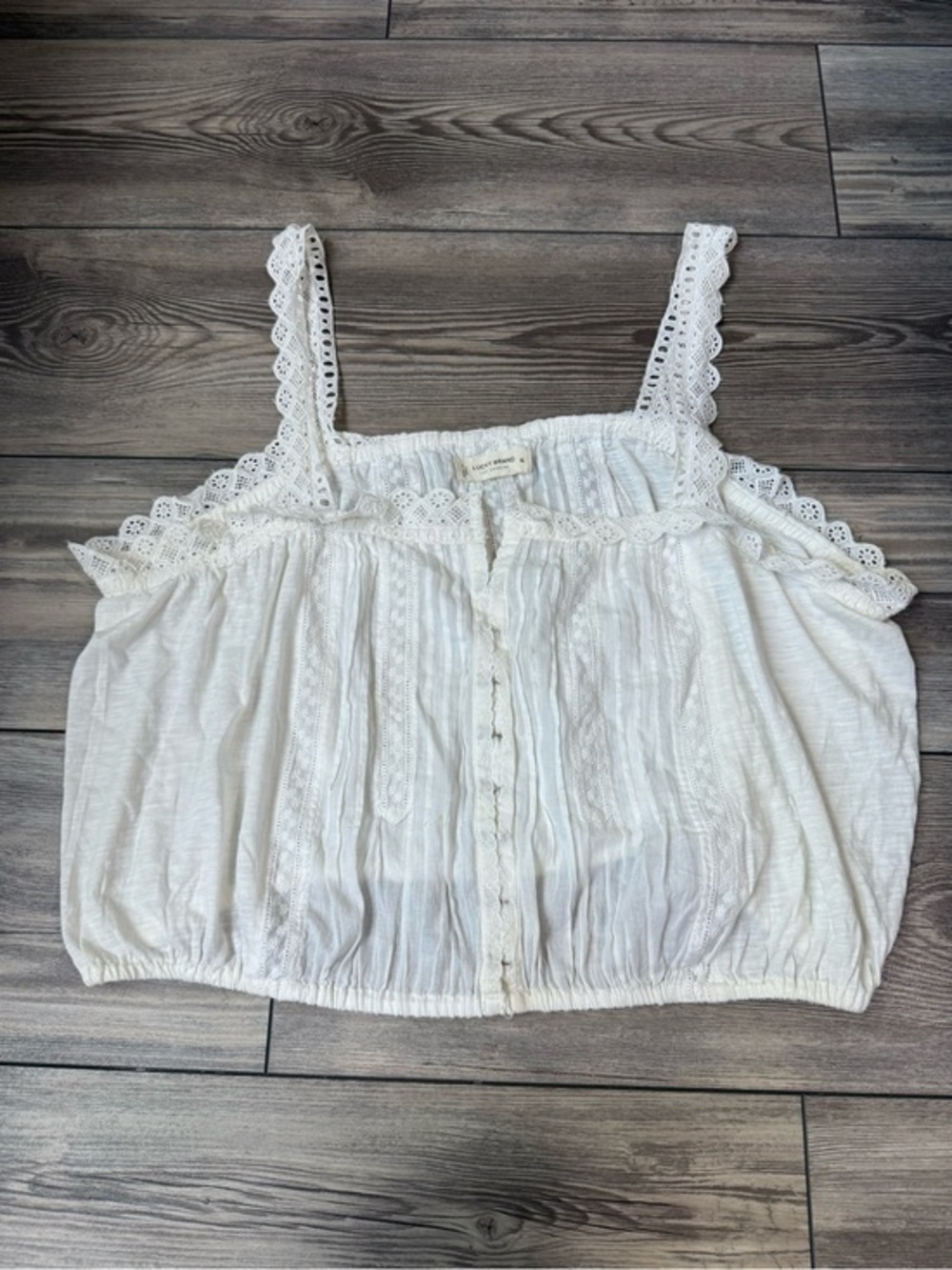 Lucky Brand white crop eyelet hook-and-eye crop tank top Size XL